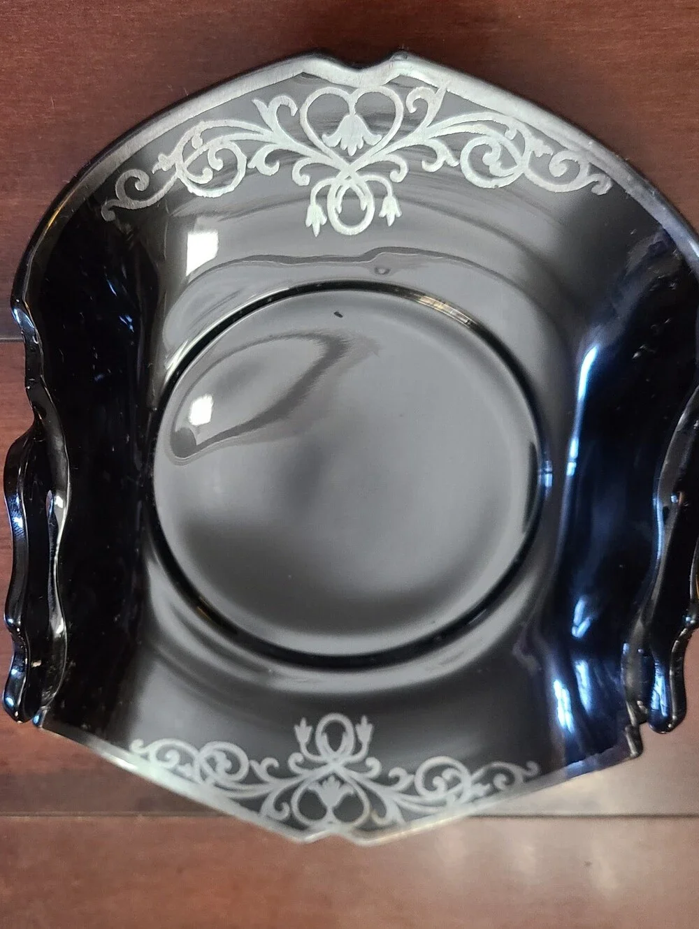 Vtg LE Smith Black Amethyst Glass Bonbon Dish Art Deco Sterling Silver...